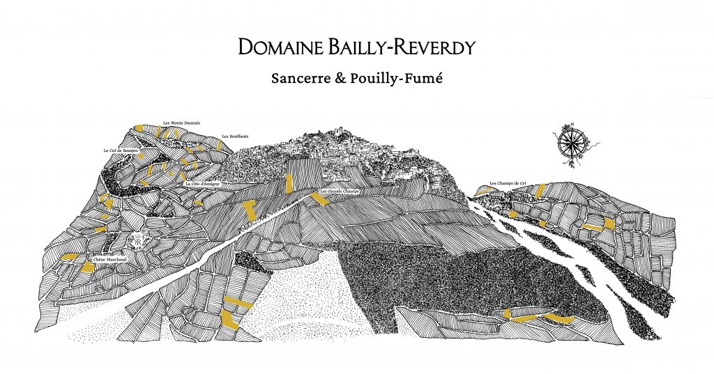 Carte de notre parcellaire réalisée par Paul Fregeai sur les appellations Sancerre et Pouilly Fumé